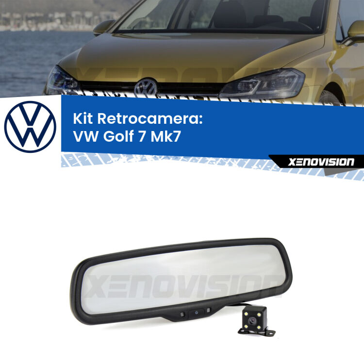 Kit Telecamera Parcheggio e Specchietto retrovisore con display invisibile incorporato per VW Golf 7 . Da spento è indistinguibile da un retrovisore originale. Con 2 ingressi video per telecamere retromarcia, l'immagine appare in un riquadro che prima era invisibile.