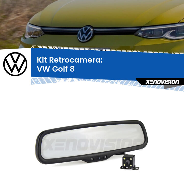 Kit Telecamera Parcheggio e Specchietto retrovisore con display invisibile incorporato per VW Golf 8 . Da spento è indistinguibile da un retrovisore originale. Con 2 ingressi video per telecamere retromarcia, l'immagine appare in un riquadro che prima era invisibile.