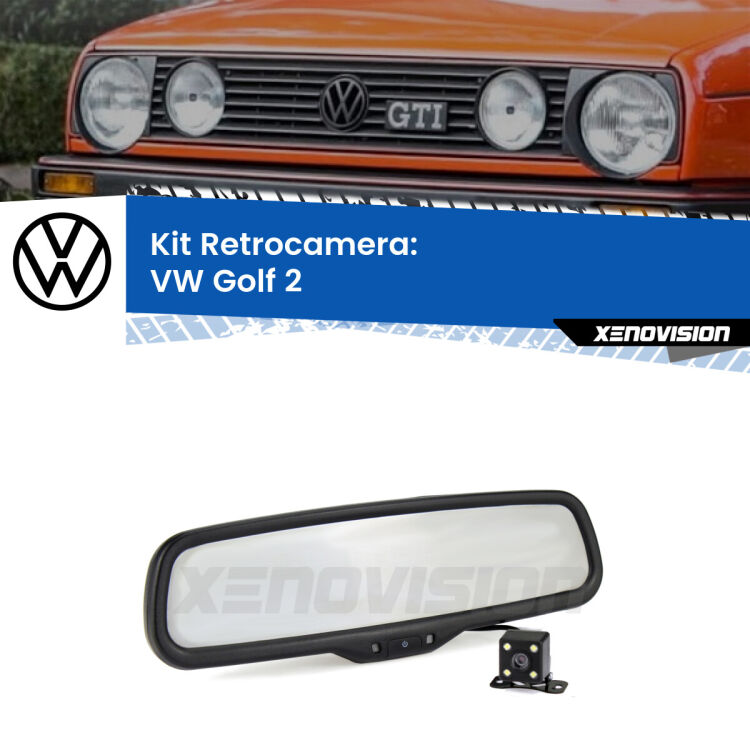 Kit Telecamera Parcheggio e Specchietto retrovisore con display invisibile per VW Golf 2 . Spento è identico all’originale. In retromarcia, l’immagine appare in un riquadro prima invisibile