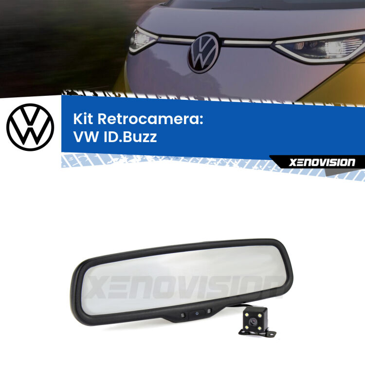 Kit Telecamera Parcheggio e Specchietto retrovisore con display invisibile incorporato per VW ID.Buzz . Da spento è indistinguibile da un retrovisore originale. Con 2 ingressi video per telecamere retromarcia, l'immagine appare in un riquadro che prima era invisibile.