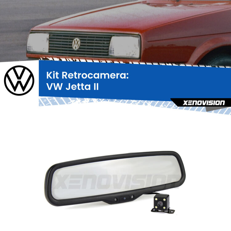 Kit Telecamera Parcheggio e Specchietto retrovisore con display invisibile per VW Jetta II. Spento è identico all’originale. In retromarcia, l’immagine appare in un riquadro prima invisibile