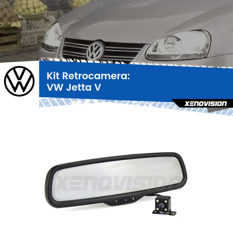 Kit Telecamera Parcheggio e Specchietto retrovisore con display invisibile per VW Jetta V. Spento è identico all’originale. In retromarcia, l’immagine appare in un riquadro prima invisibile