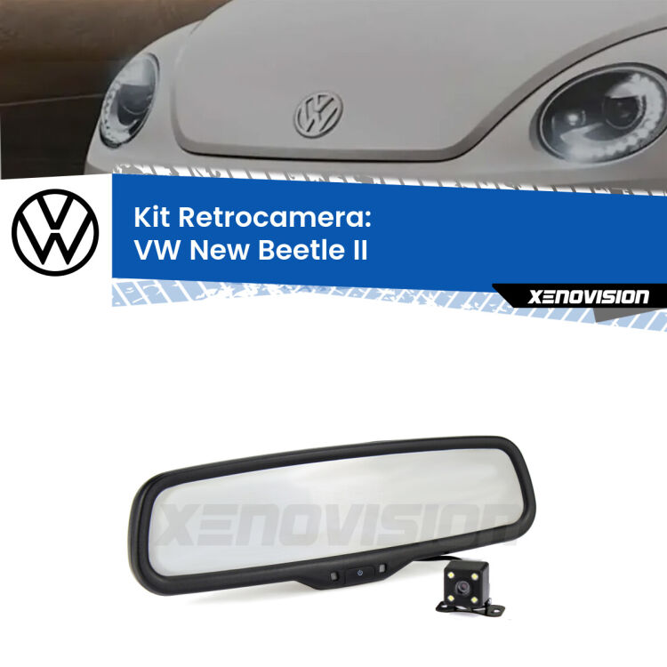 Kit Telecamera Parcheggio e Specchietto retrovisore con display invisibile per VW New Beetle II. Spento è identico all’originale. In retromarcia, l’immagine appare in un riquadro prima invisibile