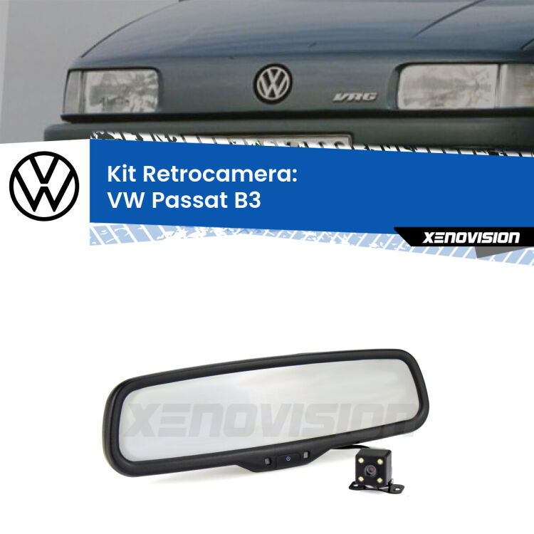 Kit Telecamera Parcheggio e Specchietto retrovisore con display invisibile per VW Passat B3. Spento è identico all’originale. In retromarcia, l’immagine appare in un riquadro prima invisibile