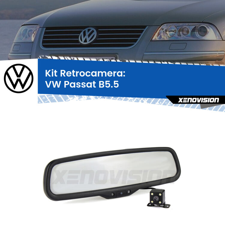 Kit Telecamera Parcheggio e Specchietto retrovisore con display invisibile per VW Passat B5.5. Spento è identico all’originale. In retromarcia, l’immagine appare in un riquadro prima invisibile