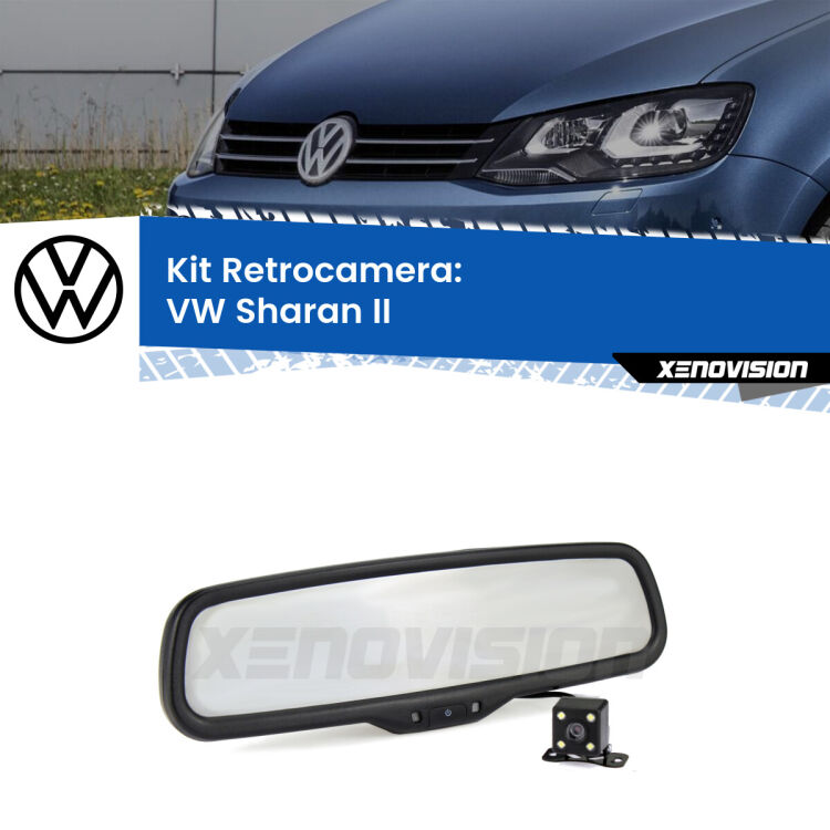 Kit Telecamera Parcheggio e Specchietto retrovisore con display invisibile per VW Sharan II. Spento è identico all’originale. In retromarcia, l’immagine appare in un riquadro prima invisibile