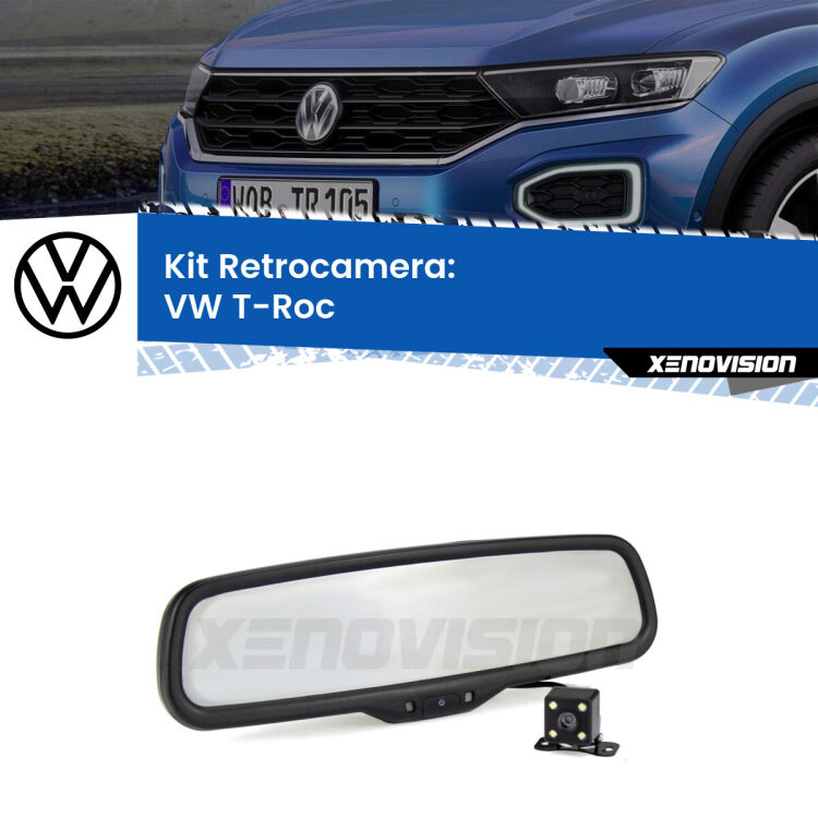 Kit Telecamera Parcheggio e Specchietto retrovisore con display invisibile per VW T-Roc . Spento è identico all’originale. In retromarcia, l’immagine appare in un riquadro prima invisibile