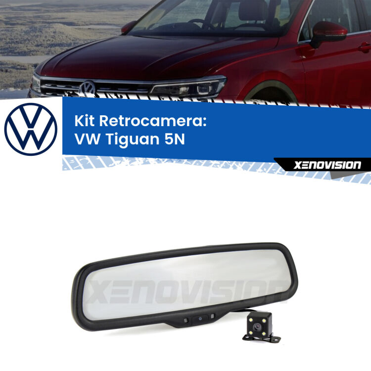 Kit Telecamera Parcheggio e Specchietto retrovisore con display invisibile incorporato per VW Tiguan . Da spento è indistinguibile da un retrovisore originale. Con 2 ingressi video per telecamere retromarcia, l'immagine appare in un riquadro che prima era invisibile.