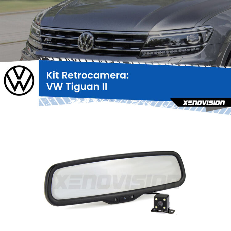 Kit Telecamera Parcheggio e Specchietto retrovisore con display invisibile per VW Tiguan II. Spento è identico all’originale. In retromarcia, l’immagine appare in un riquadro prima invisibile