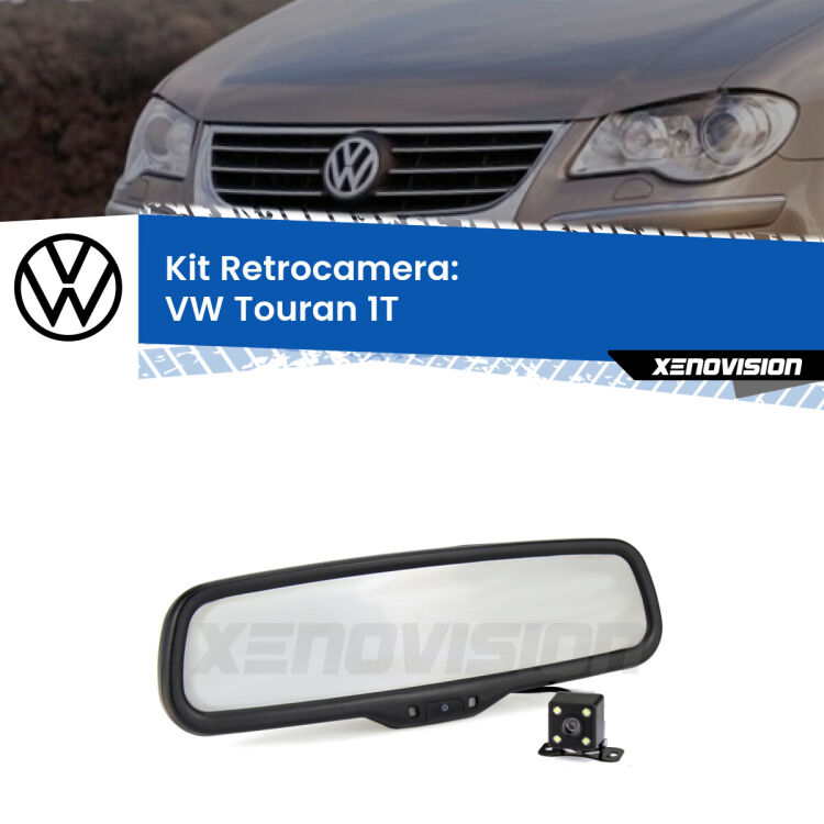 Kit Telecamera Parcheggio e Specchietto retrovisore con display invisibile per VW Touran 1T. Spento è identico all’originale. In retromarcia, l’immagine appare in un riquadro prima invisibile