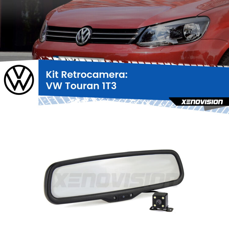 Kit Telecamera Parcheggio e Specchietto retrovisore con display invisibile per VW Touran 1T3. Spento è identico all’originale. In retromarcia, l’immagine appare in un riquadro prima invisibile