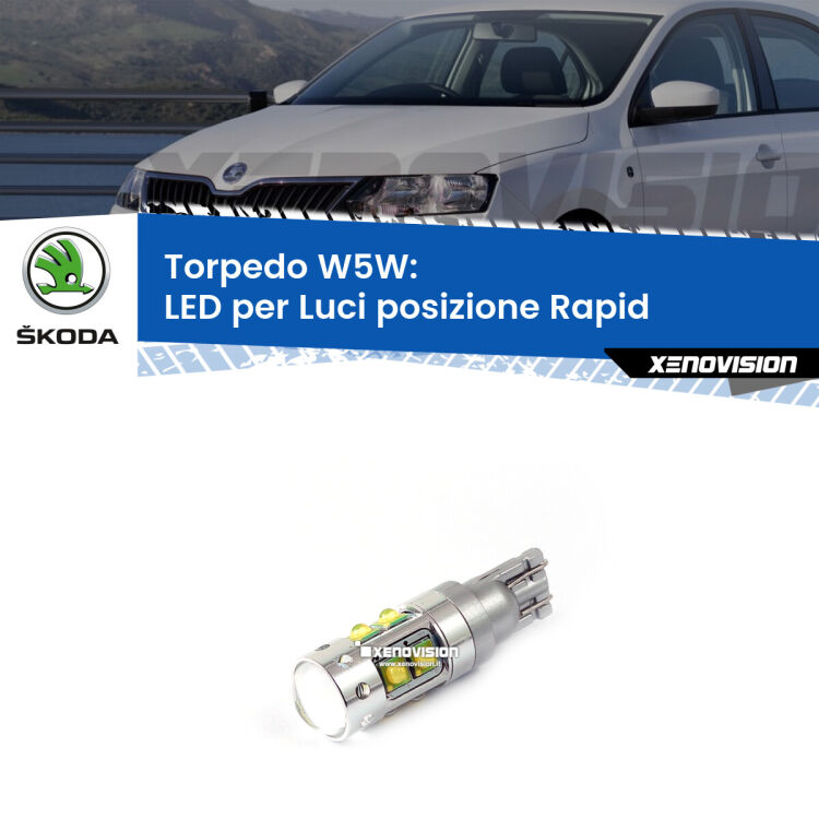 <strong>Luci posizione LED 6000k per Skoda Rapid</strong> NH3 2012-2016. Lampadine <strong>W5W</strong> canbus modello Tube, luce bianco lunare, lunga durata e compatibilità.