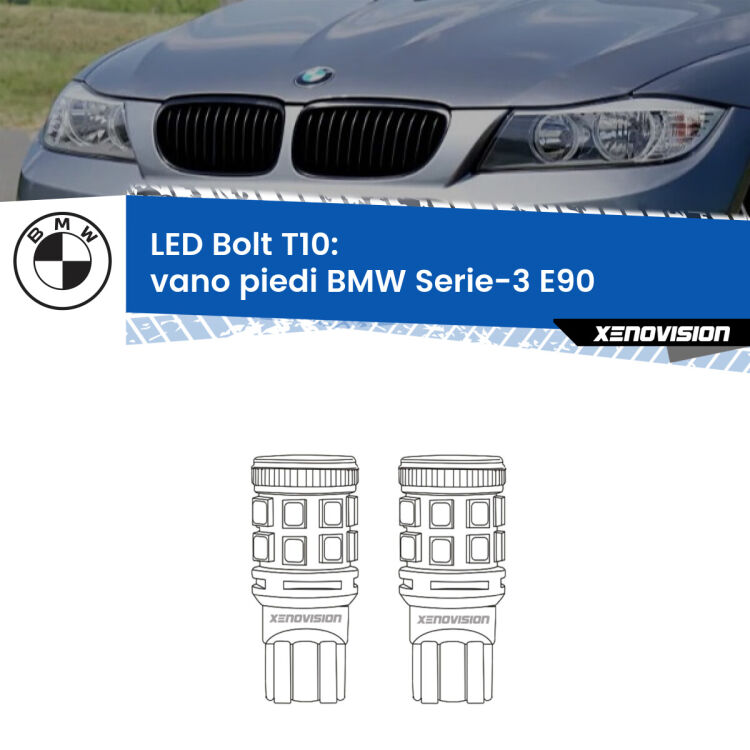 <strong>Vano Piedi LED per BMW Serie-3</strong> E90 2005 - 2011. Coppia lampade <strong>T10</strong> modello Bolt canbus.