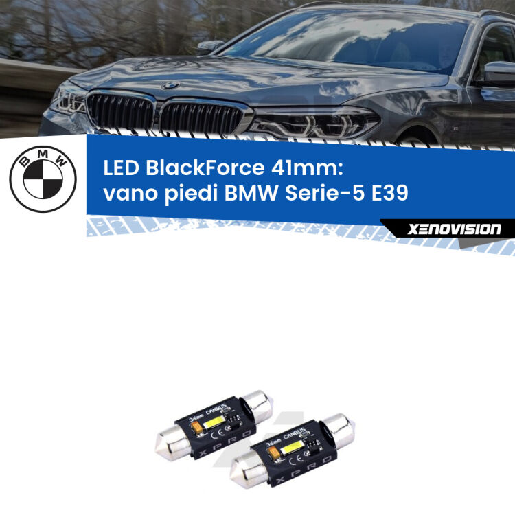 <strong>LED vano piedi 41mm per BMW Serie-5</strong> E39 1996 - 2003. Coppia lampadine <strong>C5W</strong>modello BlackForce Xenovision.