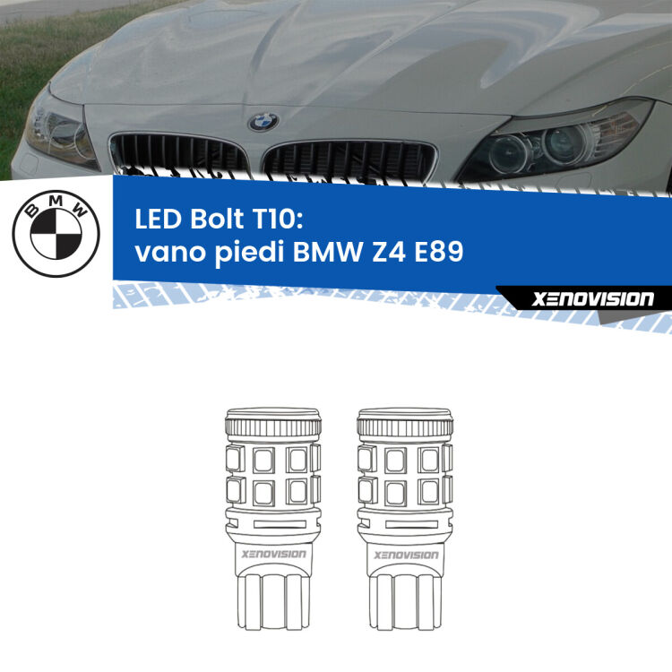 <strong>Vano Piedi LED per BMW Z4</strong> E89 2009 - 2016. Coppia lampade <strong>T10</strong> modello Bolt canbus.