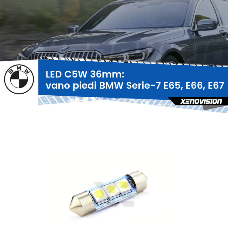 LED Vano Piedi BMW Serie-7 E65, E66, E67 posteriori. Una lampadina led innesto C5W 36mm canbus estremamente longeva.