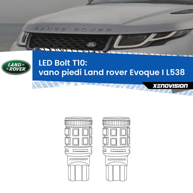 <strong>Vano Piedi LED per Land rover Evoque I</strong> L538 2011 in poi. Coppia lampade <strong>T10</strong> modello Bolt canbus.