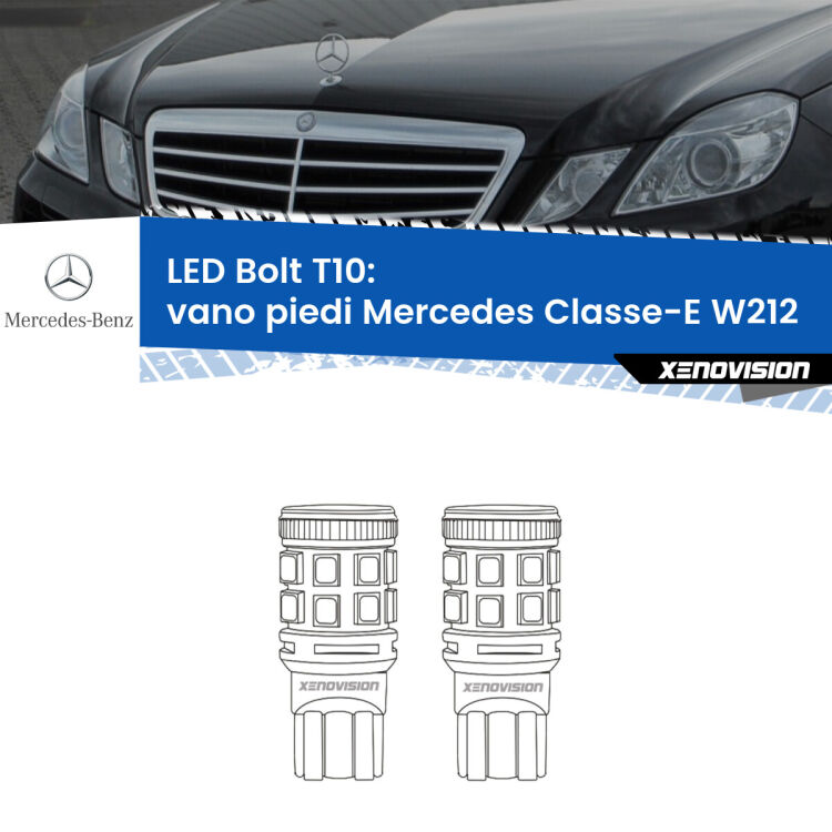 <strong>Vano Piedi LED per Mercedes Classe-E</strong> W212 2009 - 2016. Coppia lampade <strong>T10</strong> modello Bolt canbus.