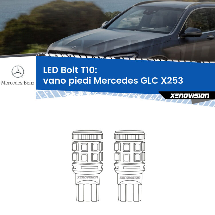 <strong>Vano Piedi LED per Mercedes GLC</strong> X253 2015 - 2019. Coppia lampade <strong>T10</strong> modello Bolt canbus.