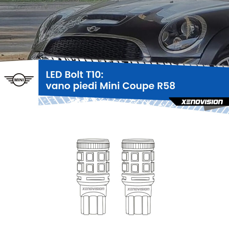 <strong>Vano Piedi LED per Mini Coupe</strong> R58 2011 - 2015. Coppia lampade <strong>T10</strong> modello Bolt canbus.