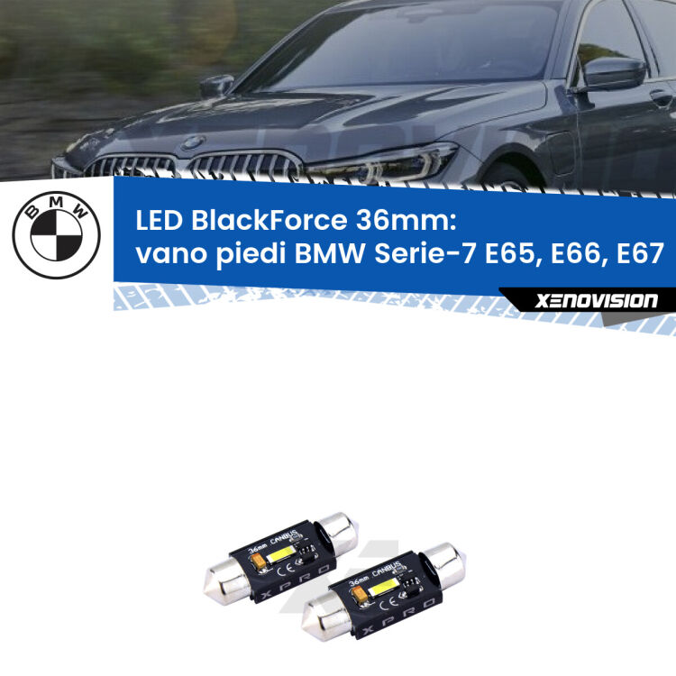 <strong>LED vano piedi 36mm per BMW Serie-7</strong> E65, E66, E67 posteriori. Coppia lampadine <strong>C5W</strong>modello BlackForce Xenovision.