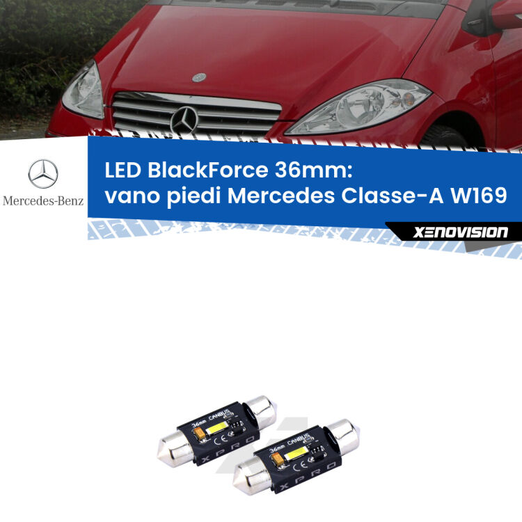 <strong>LED vano piedi 36mm per Mercedes Classe-A</strong> W169 2004 - 2012. Coppia lampadine <strong>C5W</strong>modello BlackForce Xenovision.