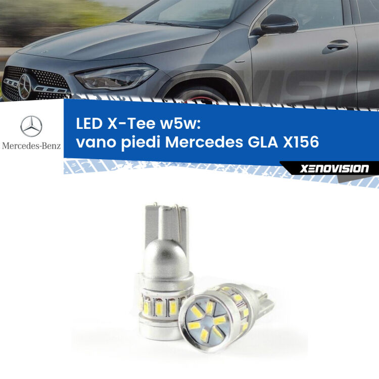 <strong>LED vano piedi per Mercedes GLA</strong> X156 2013 in poi. Lampade <strong>W5W</strong> modello X-Tee Xenovision top di gamma.