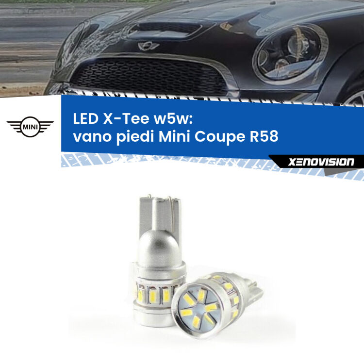 <strong>LED vano piedi per Mini Coupe</strong> R58 2011 - 2015. Lampade <strong>W5W</strong> modello X-Tee Xenovision top di gamma.