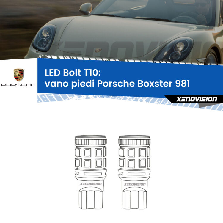 <strong>Vano Piedi LED per Porsche Boxster</strong> 981 2012 in poi. Coppia lampade <strong>T10</strong> modello Bolt canbus.