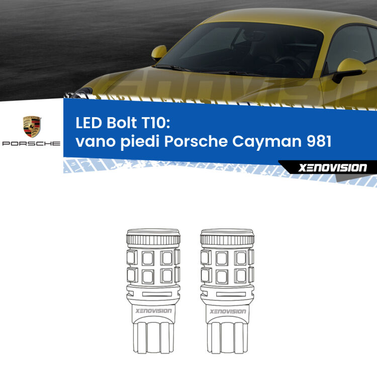 <strong>Vano Piedi LED per Porsche Cayman</strong> 981 2013 in poi. Coppia lampade <strong>T10</strong> modello Bolt canbus.