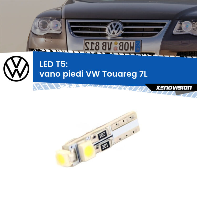 <strong>Vano Piedi LED no-spie per VW Touareg</strong> 7L 2002 - 2010. Lampadina <strong>T5</strong> da Xenovision