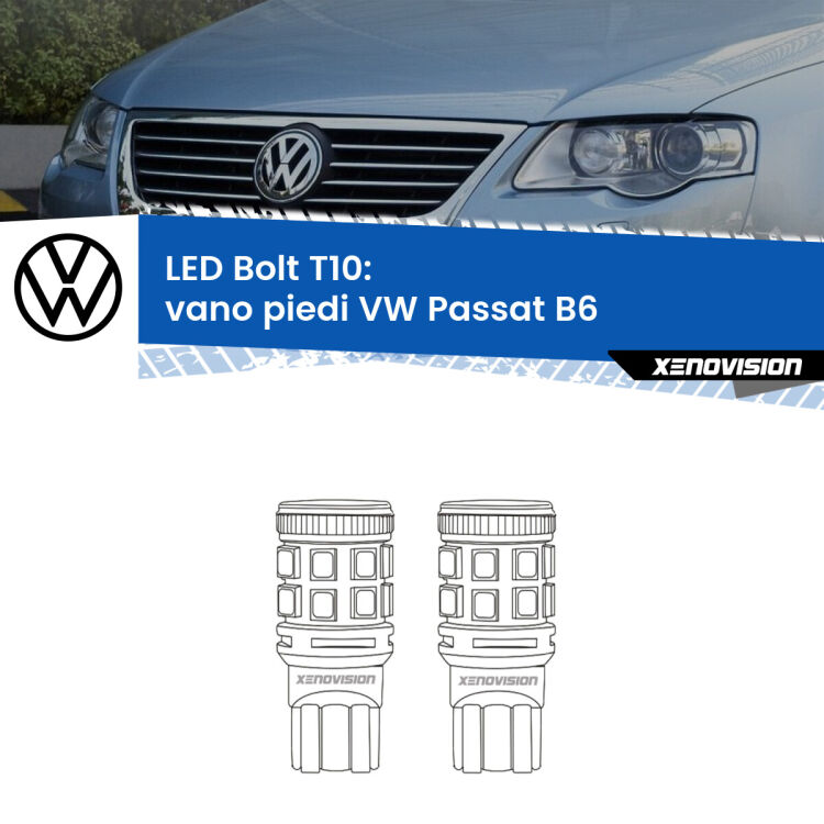 <strong>Vano Piedi LED per VW Passat</strong> B6 2005 - 2010. Coppia lampade <strong>T10</strong> modello Bolt canbus.