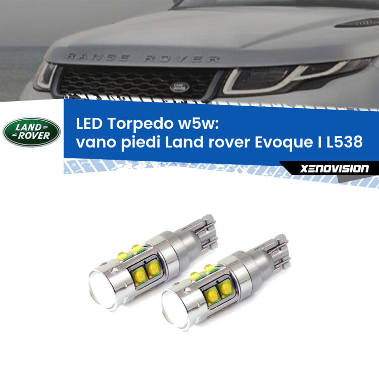 <strong>Vano Piedi LED 6000k per Land rover Evoque I</strong> L538 2011 in poi. Lampadine <strong>W5W</strong> canbus modello Tube, luce bianco lunare, lunga durata e compatibilità.