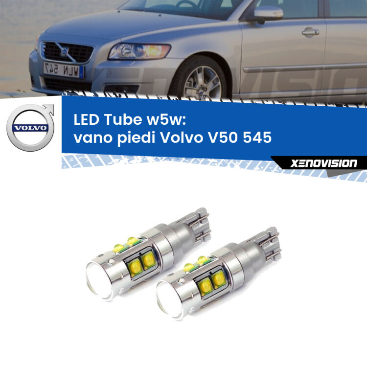 <strong>Vano Piedi LED 6000k per Volvo V50</strong> 545 2003 - 2012. Lampadine <strong>W5W</strong> canbus modello Tube, luce bianco lunare, lunga durata e compatibilità.