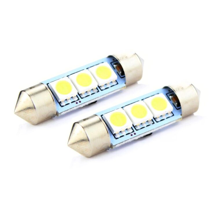 <b>Coppia lampadine LED C5W 36mm Canbus</b> di altissima qualità, ideali per luce targa, bagliaio e cortesia di auto Canbus. Equipaggiano 3 Ultra Led 6000k.