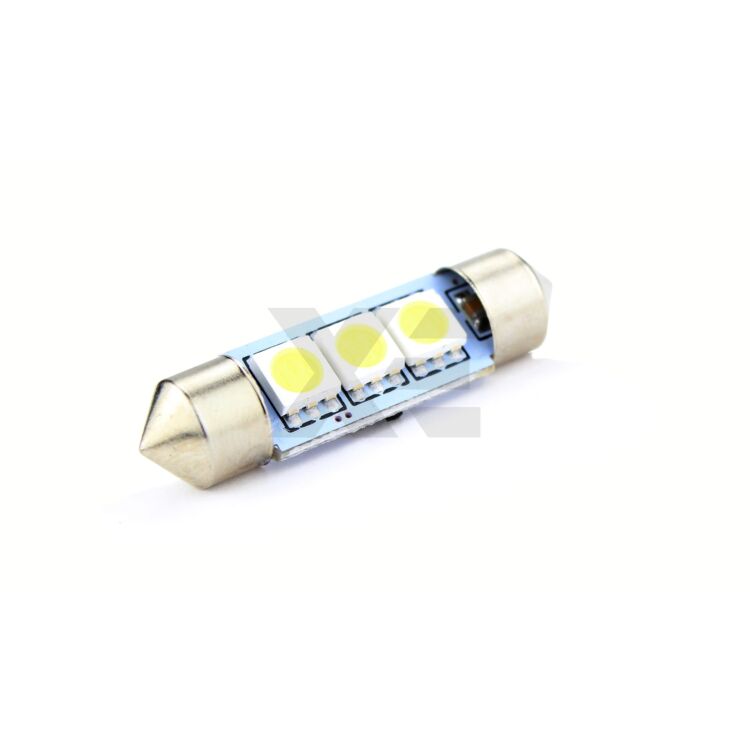 <p><strong>90Lumen, Canbus.</strong> C5W 39mm a Led di altissima qualità, ideale per luce targa, bagliaio e cortesia di auto Canbus. Equipaggia 3 Ultra Led 6000k.</p>